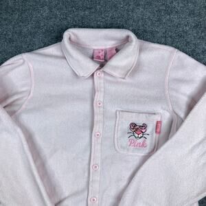 Pink Panther Fleece Shirt Womens Plus 1X Pink Button Front Cartoon Lounge Cozy